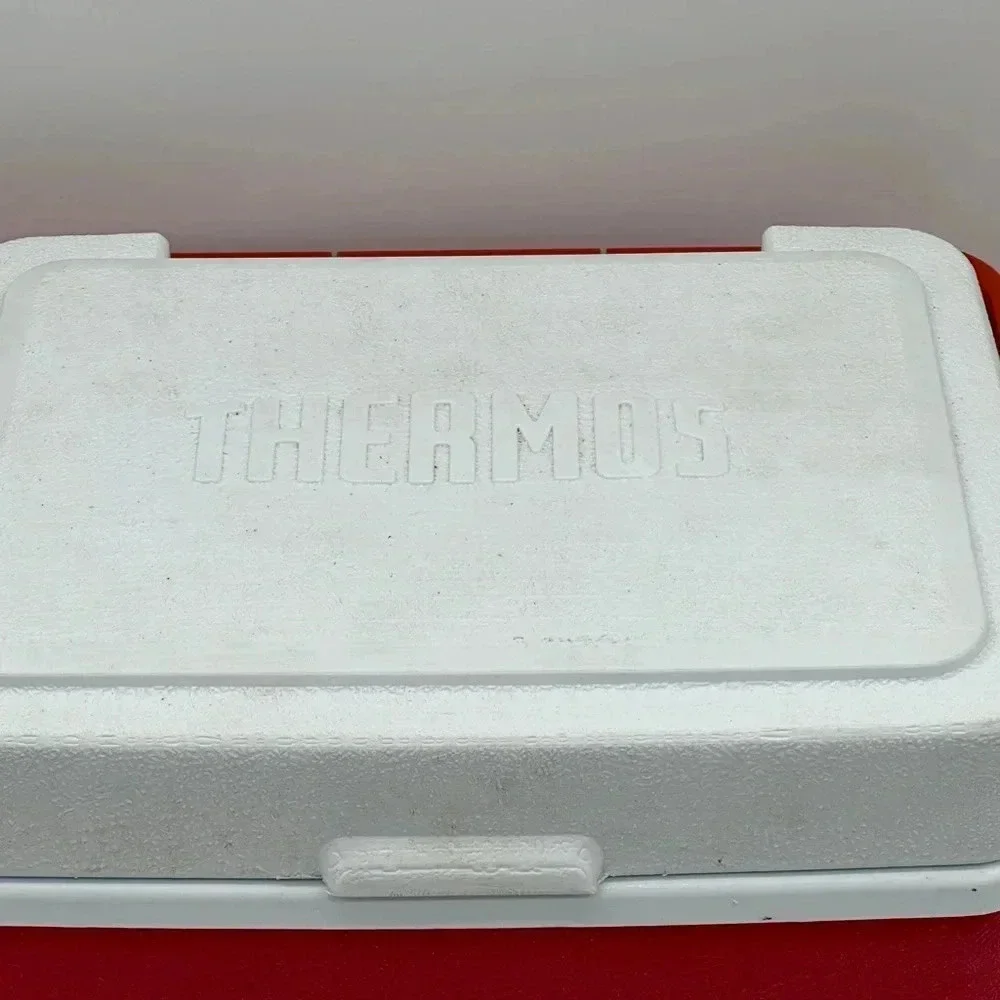 Vintage Thermos Personal Cooler Red White Small Lunch Box‎ with Handle Lid Tray